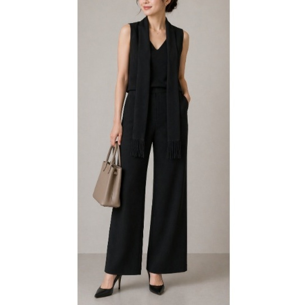 Cabi Women's Black Sleeveless V-Neck Fringe Scarf Blouse Size XS